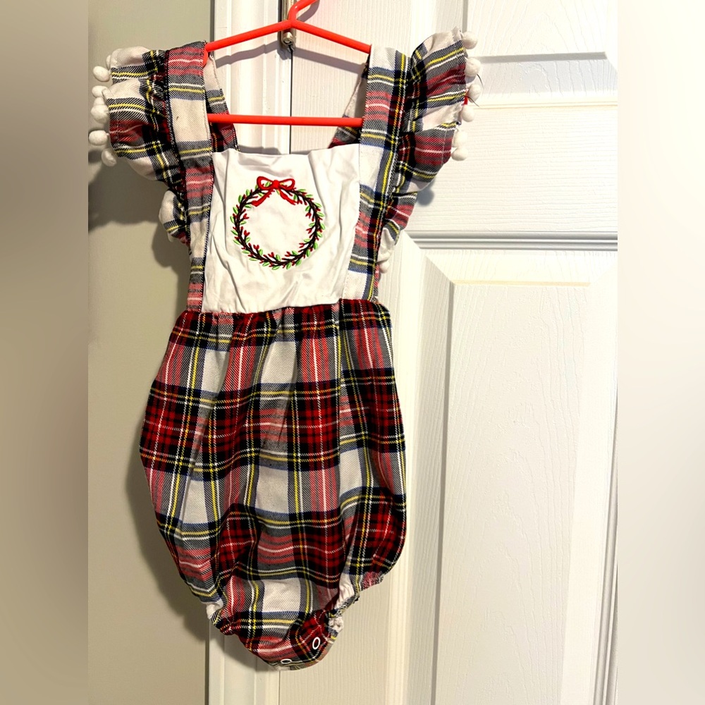 Plaid Christmas bubble for baby girl